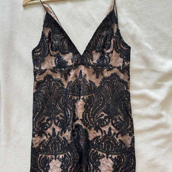 Free People Black Night Shimmer and Cream Backless Dress - Picture 3 of 9